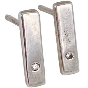 Kit Heath Sterling Silver Diamond Bar Stud Earrings Signed 925 Minimalist Petite